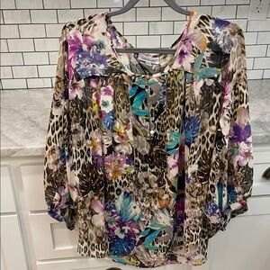 Jennifer Lopez Top Tunic Womens 2X Purple Animal Print Blouse Boho Peasant Shirt